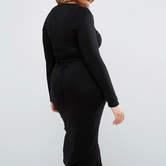 ASOS Curve Deep Plunge Wrap Ties Midi Dress - Picture 2 of 4